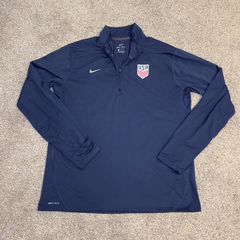 Nike Dri-FIT USA Soccer National Team Navy Blue 1/4 Zip Pullover Mens XL